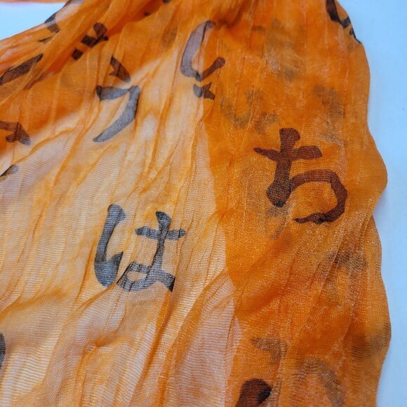 BRIGHT Orange Lightweight All Season Chinese Characters Crinkle Scarf - Picture 6 of 8